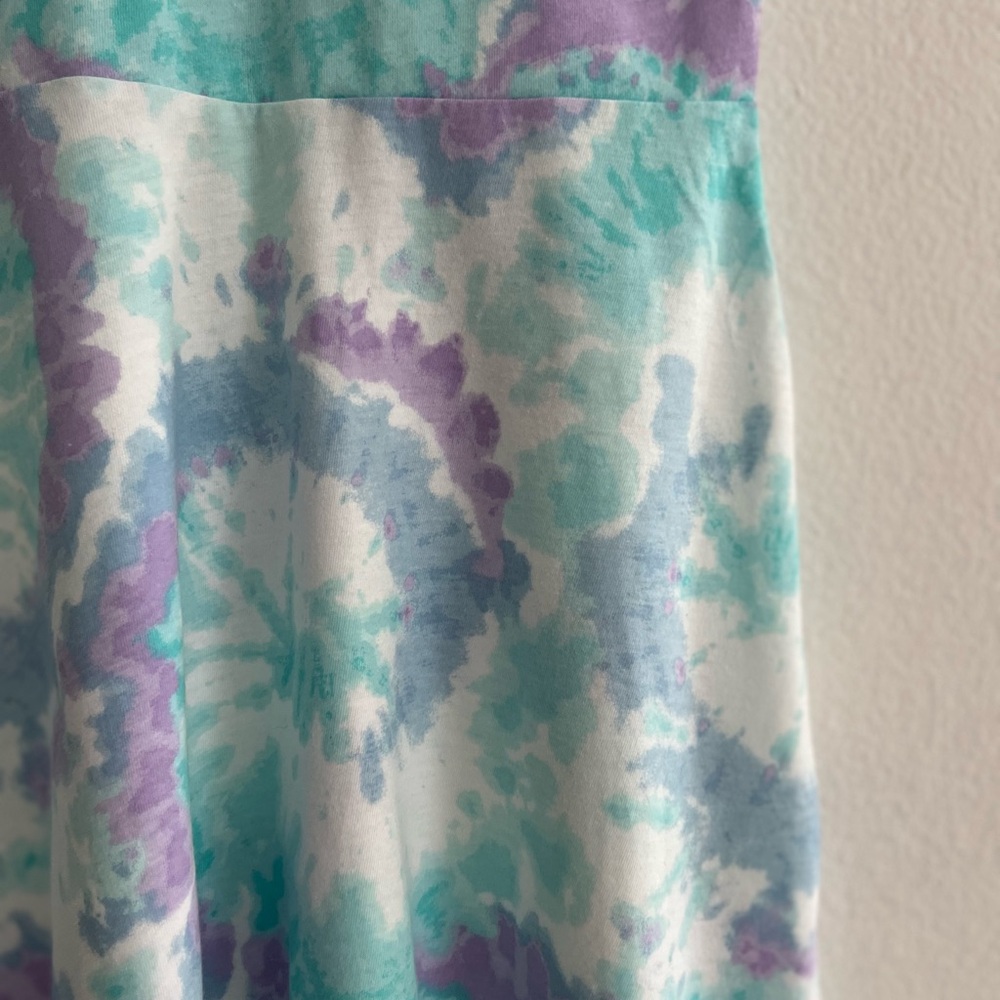 Blue and Green tye-dye Casual Sundress with Scoop Neck - Picture 7 of 16